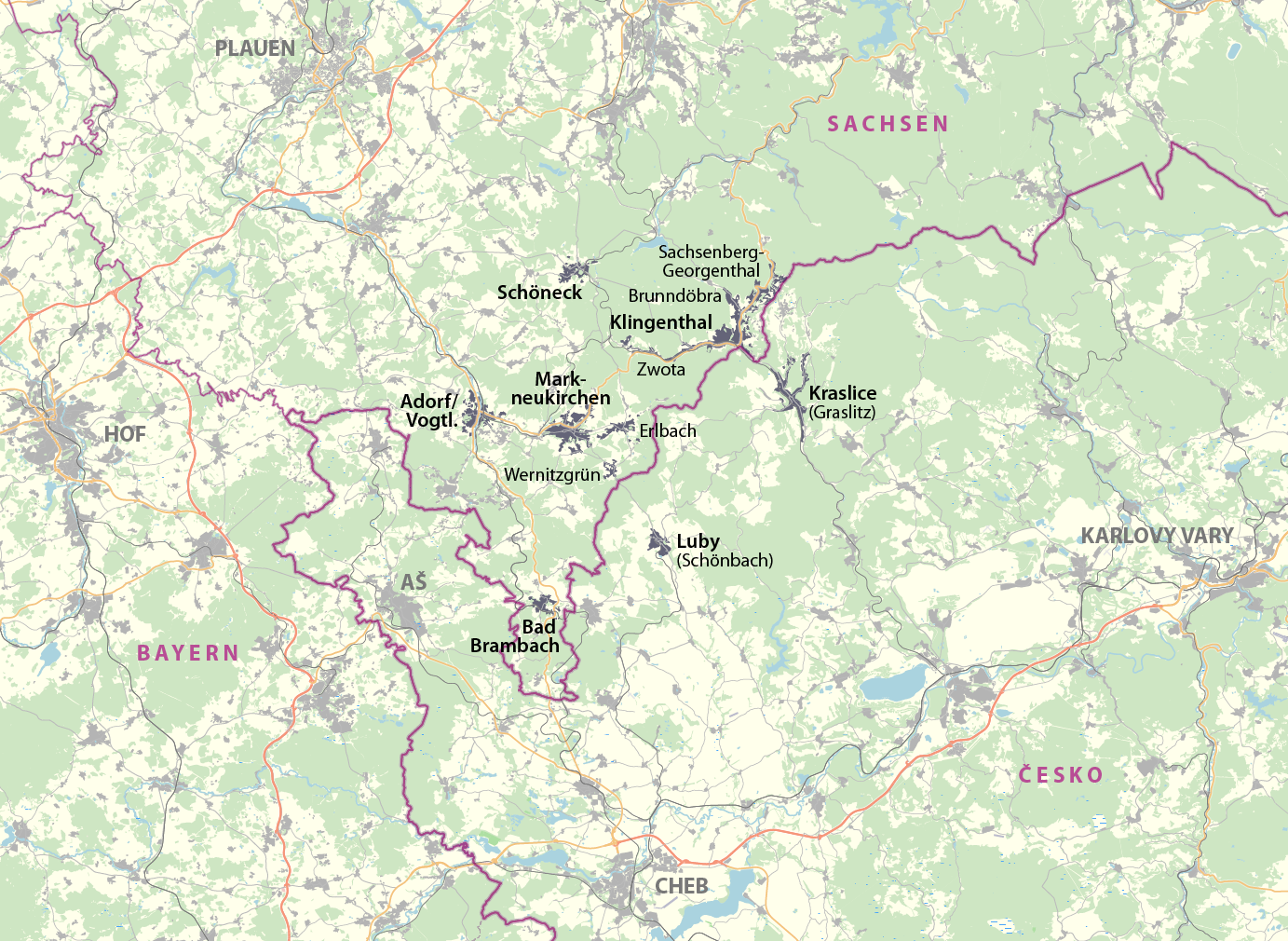 Hudební kout v Sasku (DE) a na Chebsku | Zdroj: Wikipedie / OpenStreetMap
