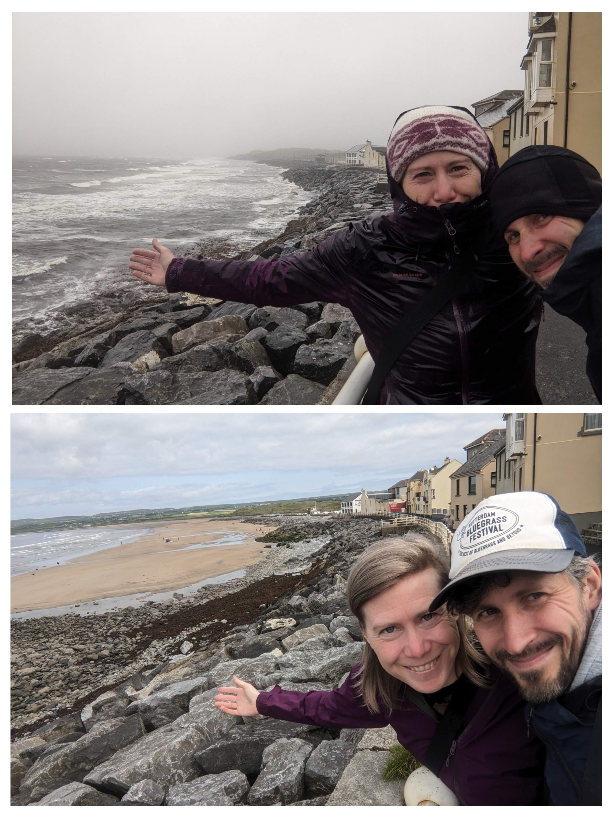 Počasí na pláži Lahinch při příjezdu a o 24 hodin později | Foto: Honza Bartošek