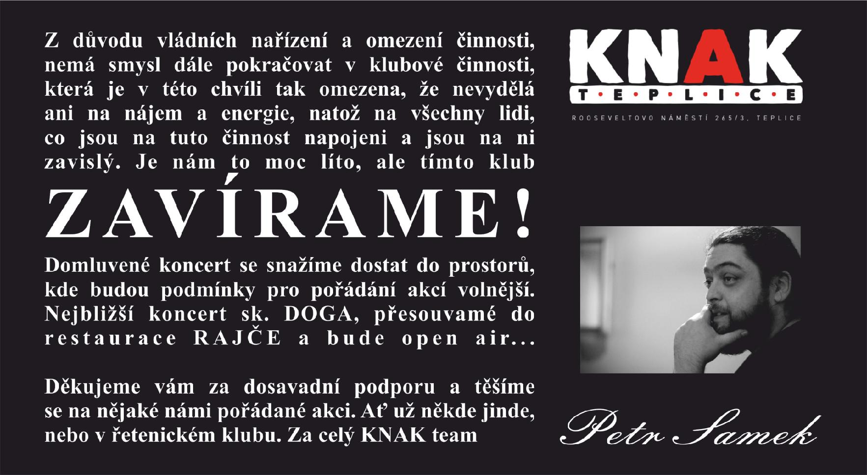 Teplický klub KNAK zavírá, zdroj: Facebook Knak Teplice