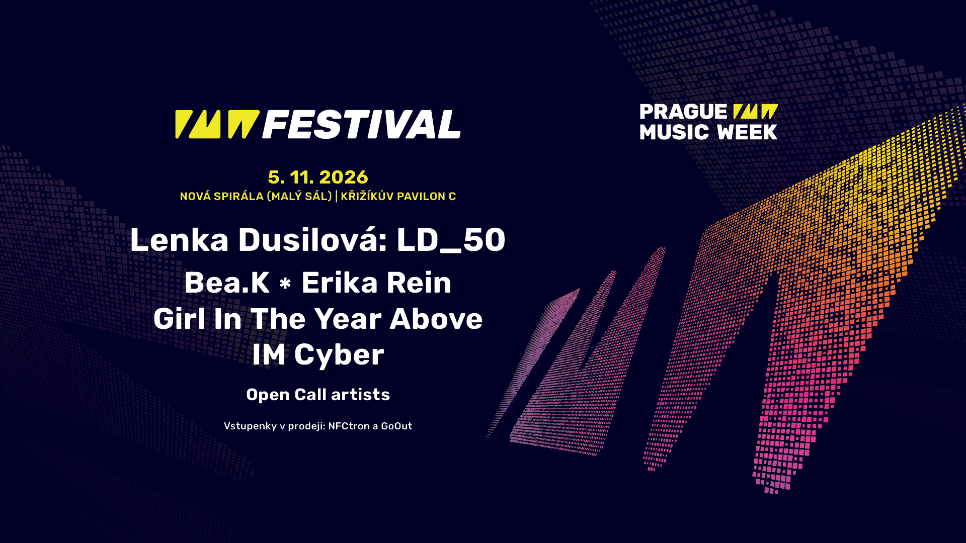 Samostatnou součástí letošního ročníku bude ve čtvrtek 5. listopadu Prague Music Week Festival, jehož program se odehraje v Malém sále Nové Spirály a v Křižíkově pavilonu C.