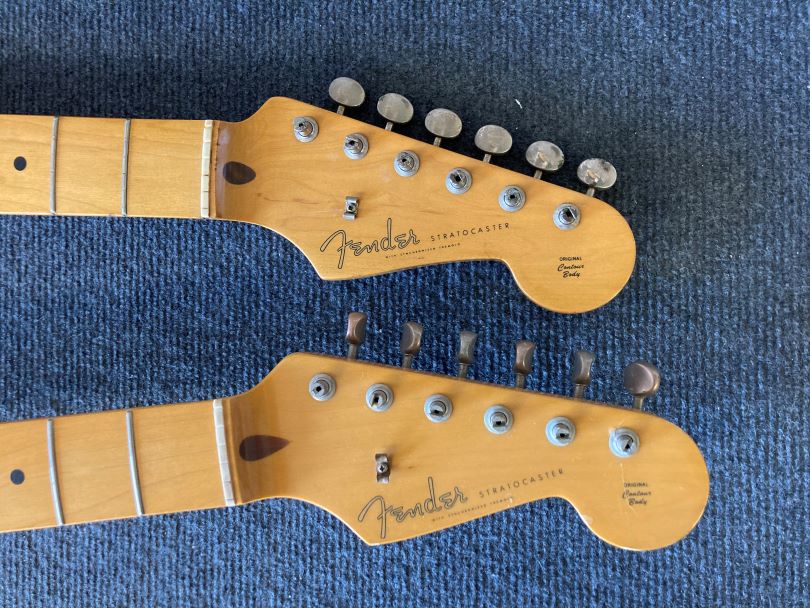 Hlavice japonských Stratocasterů podle klasické konstrukce