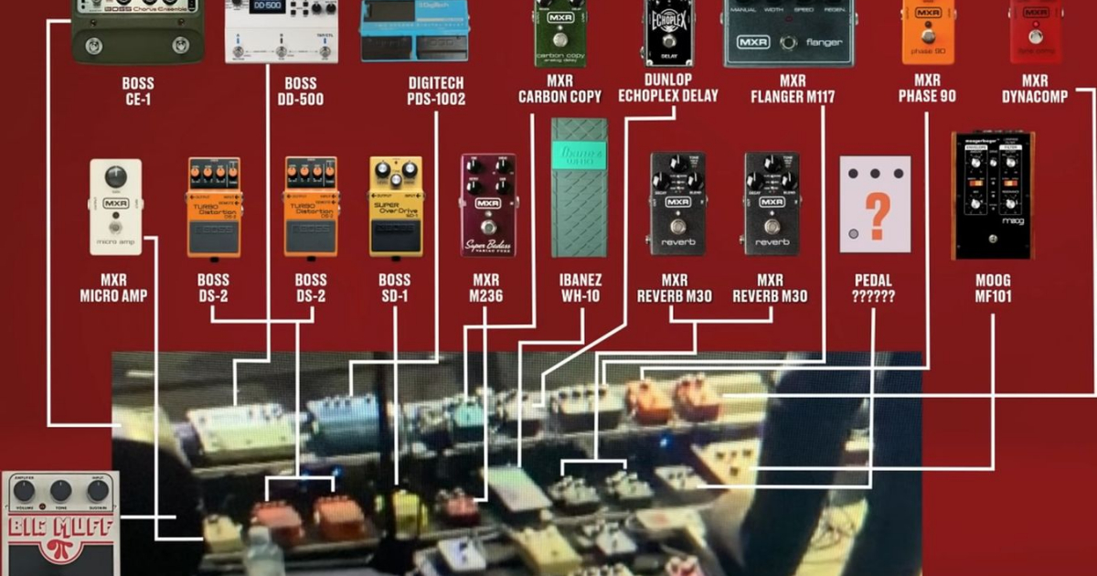 Pedalboard Johna Fruscianteho pro letošní turné RHCP Unlimited Love
