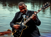 B. B. King v řece Mississippi. | Foto: autor s využitím AI