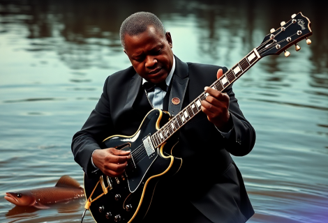 B. B. King v řece Mississippi. | Foto: autor s využitím AI